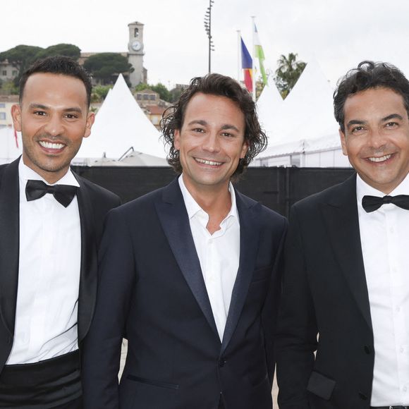 Mohamed Bouhafsi, Bertrand Chameroy, Patrick Cohen sur le plateau de l'émission "C à vous" le 20 mai 2014 lors du 77ème Festival International du Film de Cannes pour une diffusion le 21 mai. © Jack Tribeca / Bestimage