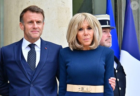 Le président français Emmanuel Macron et Brigitte Macron reçoivent son Altesse Royale le prince héritier du royaume de Jordanie, Hussein ben Abdallah, et sa femme, Son Altesse Royale la princesse Rajwa Al Hussein à l'Elysée, le 8 octobre 2025. 
© Christian Liewig / Bestimage