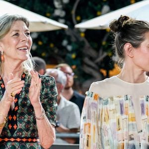 La princesse Caroline de Hanovre et Charlotte Casiraghi lors de la 3ème journée du Jumping International de Monte-Carlo, le 5 juillet 2025. La compétition se déroule sur le port Hercule à Monaco, du 3 juillet au 5 juillet. © Claudia Albuquerque/Bestimage