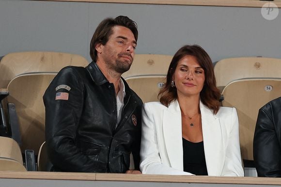 Camille Lacourt et sa compagne Alice Detollenaere dans les tribunes lors des Internationaux de France 2024 à Roland Garros le 03 juin 2024 à Paris, France. Photo by Nasser Berzane/ABACAPRESS.COM