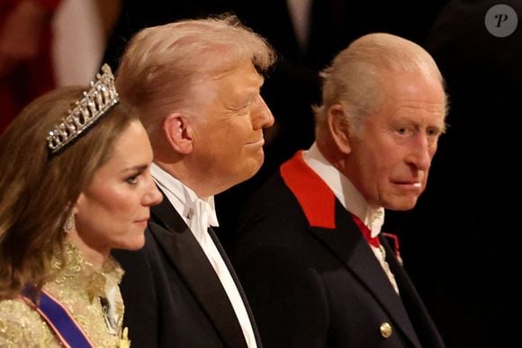 Donald Trump, le roi Charles III et Kate Middleton lors du banquet d'Etat organisé pour Donald et Melania Trump au château de Windsor. © PA Photo/ Bestimage