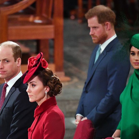 Le prince William, duc de Cambridge, et Catherine (Kate) Middleton, duchesse de Cambridge, Le prince Harry, duc de Sussex, Meghan Markle, duchesse de Sussex - La famille royale d'Angleterre lors de la cérémonie du Commonwealth en l'abbaye de Westminster à Londres le 9 mars 2020. Mirrorpix / Bestimage