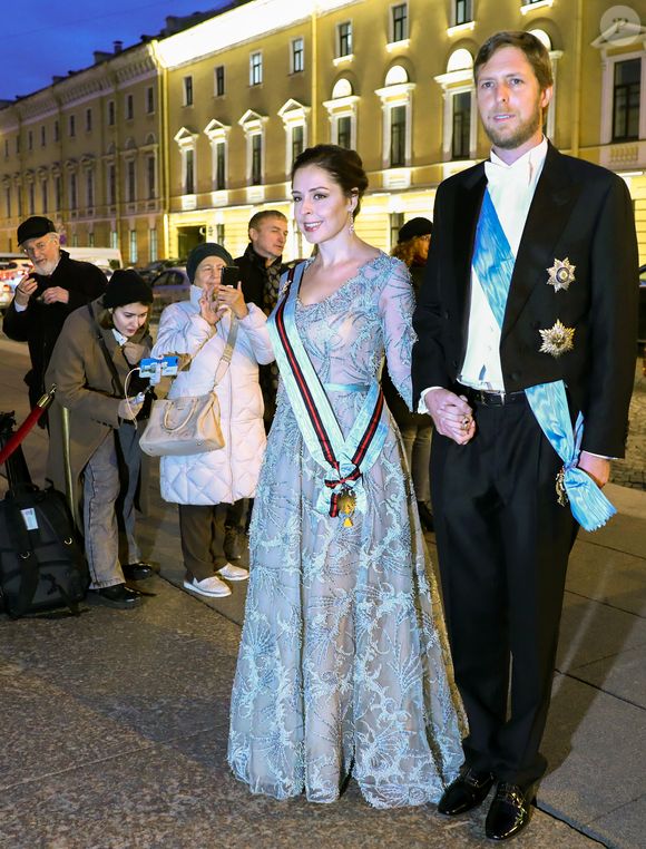 Le prince héritier d'Albanie Leka II et sa femme Elia Zaharia - Réception du mariage du Grand Duc George Mikhailovich de Russie et de Rebecca Victoria Bettarini d'Italie au Musée d'ethnographie à Saint-Petersbourg, Russie, le 1er octobre 2021.
© ITAR TASS / BESTIMAGE