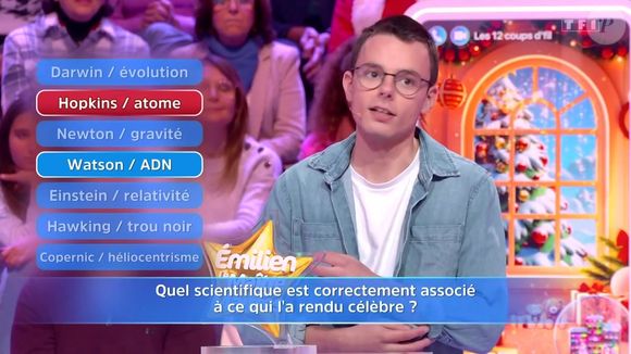 Emilien dans "Les 12 Coups de midi", le 18 décembre 2024, sur TF1