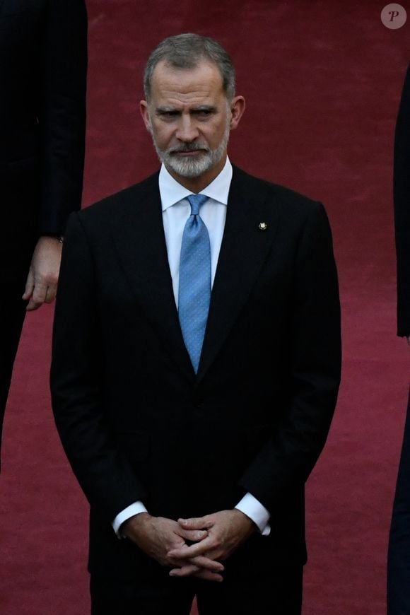 Le roi Felipe VI d'Espagne et la reine Letizia ont déposé une gerbe sur la tombe du soldat inconnu au Altare della Patria (Autel de La Patrie) avant une visite du Sénat à Rome le 11 décembre 2024.