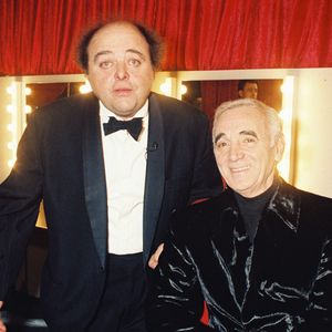 Charles Aznavour et Jacques Villeret lors de l'enregistrement d'un show de Noël, en 1997 (Archives). Bestimage