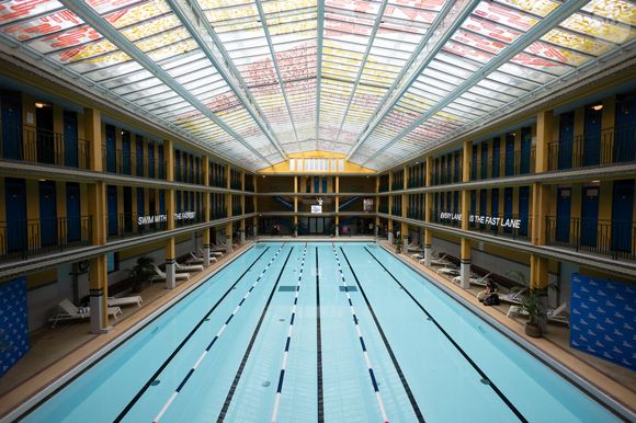 Vue générale de la piscine Molitor. Présentation des vêtements de natation Speedo, comme la technologie Fastskin 2.0, à la piscine Molitor à Paris, lors des Jeux olympiques de Paris 2024. Paris, le 25 juillet 2024. Photo par Raphael Lafargue/ABACAPRESS.COM