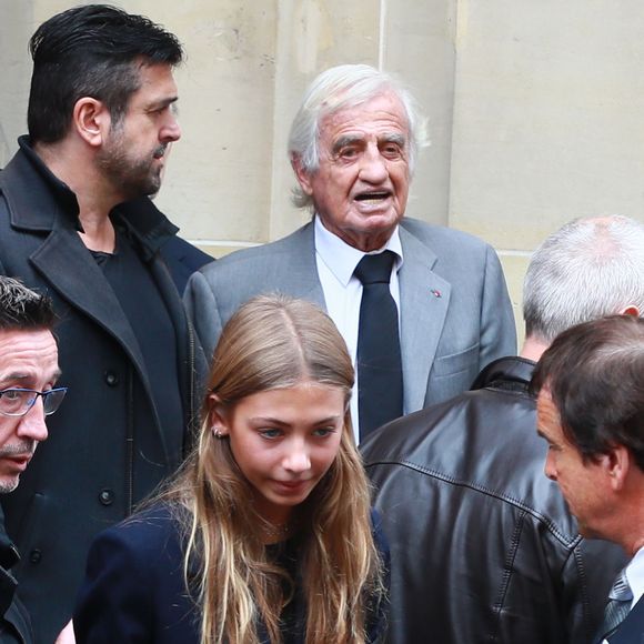 Jean-Paul Belmondo et sa fille Stella - Obsèques de Charles Gérard en la cathédrale arménienne Saint-Jean-Baptiste de Paris le 25 septembre 2019.