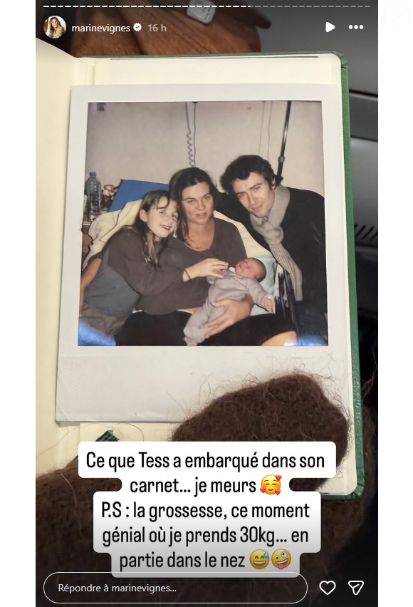 Marine Vignes partage une photo souvenir de la naissance de sa fille Tess.