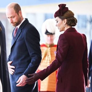 Le prince William, prince de Galles, et Catherine (Kate) Middleton, princesse de Galles - Cérémonie de bienvenue pour la visite d'État de l'émir du Qatar Tamim ben Hamad Al-Thani à Londres, le 3 décembre 2024.