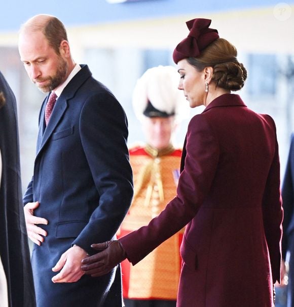 Le prince William, prince de Galles, et Catherine (Kate) Middleton, princesse de Galles - Cérémonie de bienvenue pour la visite d'État de l'émir du Qatar Tamim ben Hamad Al-Thani à Londres, le 3 décembre 2024.