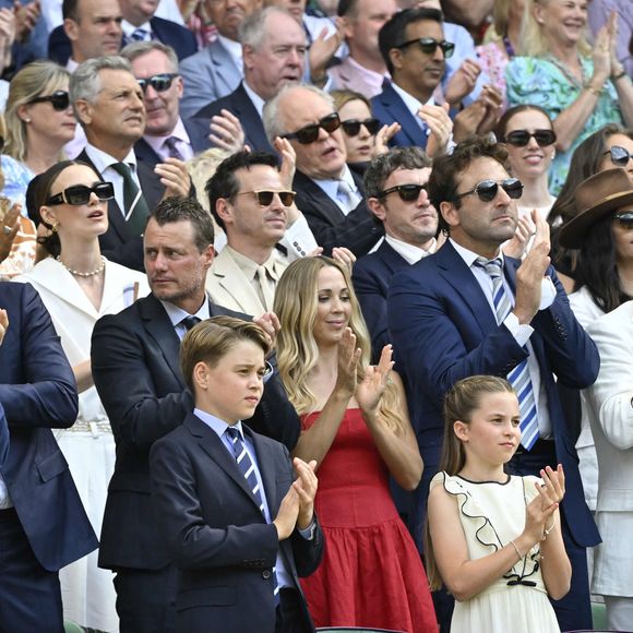 Le prince William, prince de Galles, Catherine (Kate) Middleton, princesse de Galles, La princesse Charlotte de Galles, Le prince George de Galles à la finale homme du tournoi de tennis de Wimbledon le 13 juillet 2025. © Chryslène Caillaud / PsnewZ / Bestimage