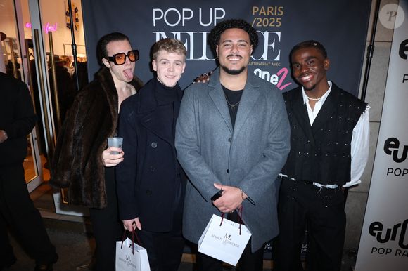 Paul, Charles, Noah et Franck (Star Academy 12) participent à la Pop Up Influence Party organisée par Aurélien Cassirame, à Paris, le 02 février 2025 à Paris, France. Photo by Jerome Domine/ABACAPRESS.COM