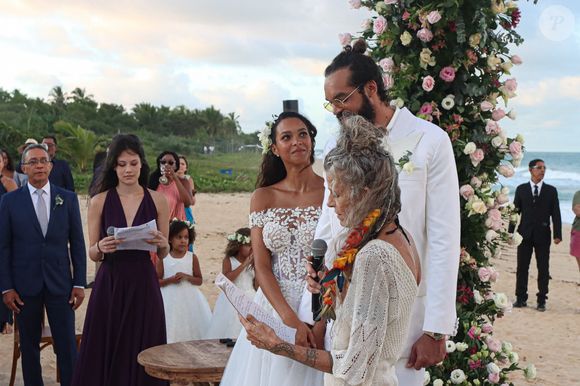 Exclusif - Lais Ribeiro et Joakim Noah, José Ribeiro de Oliveira Filho - Joakim Noah et Lais Ribeiro se sont mariés devant leurs amis et leur famille sur la plage de Trancoso au Brésil le 13 juillet 2022.