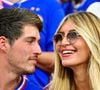 Dylan s'est marié l'été dernier avec Mathilde Cappelaere.

Dylan Deschamps et sa fiancée Mathilde Cappelaere dans les tribunes de la demi-finale du Championnat d'Europe de football (Euro 2024) entre l'Espagne et la France (2-1) à Munich, Allemagne, le 9 juillet 2024. © Bestimage