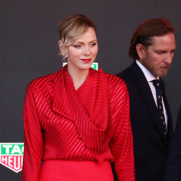 La princesse Charlene - Podium du Grand Prix de Formule 1 (F1) de Monaco. Lando Norris s'est imposé à Monaco pour la première fois de sa carrière. Le pilote McLaren a devancé Charles Leclerc (Ferrari) et son coéquipier Oscar Piastri, qui reste en tête du Championnat. Monaco, le 25 mai 2025. © Dylan Meifret / Nice Matin / Bestimage