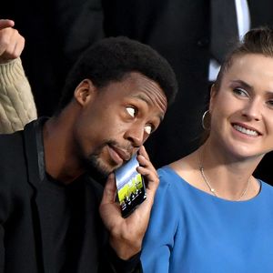 Gaël Monfils et sa femme Elina Svitolin - People en tribunes du match de football en ligue 1 Uber Eats : Le PSG (Paris Saint-Germain) remporte la victoire 2-1 contre Lyon au Parc des Princes à Paris le 19 septembre 2021. Lionel Urman/Panoramic/Bestimage