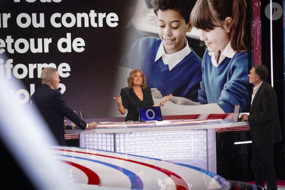 Exclusif - Eric Naulleau, Pascale de La Tour du Pin, Yann Moix sur le plateau de l’émission « Pascale, Eric, Yann et les autres » présentée par P. de la Tour du Pin et diffusée en direct sur C8, Paris, France, le 03 septembre 2024. © Jack Tribeca / Bestimage