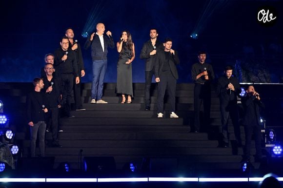 Jenifer et Laurent Bruschini durant Corsu Mezu Mezu, le concert emmené par Patrick Fiori qui a eu lieu au stade Orange Vélodrome à Marseille, le 22 mai 2026, diffusé le 28 août sur France 3.. © Bruno Bebert/Bestimage