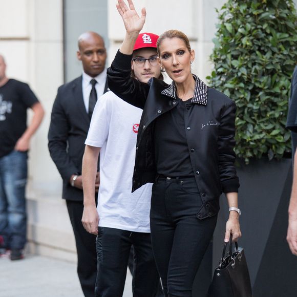 Celine Dion et son fils Rene-Charles Angelil quittant l'hôtel Royal Monceau le 07 juillet 2017 à Paris, France. Photo by Nasser Berzane/ABACAPRESS.COM