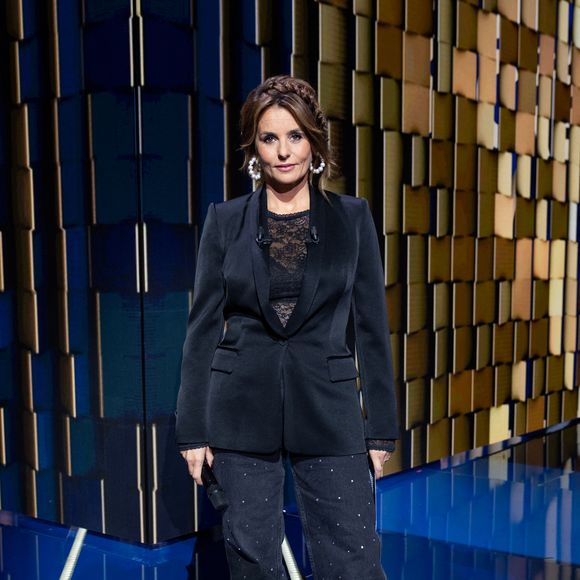 Exclusif - Faustine Bollaert lors de l'enregistrement de l'émission "La Boîte à secrets", présentée par Faustine Bollaert et diffusée le 17 octobre sur France 3, dans les studios du Lendit à Saint-Denis, France, le 23 septembre 2025. © Cyril Moreau/Bestimage