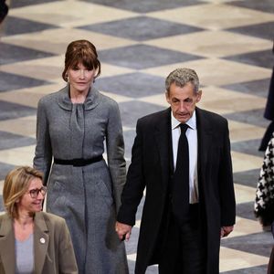 Carla Bruni et son époux Nicolas Sarkozy assistent à la cérémonie de réouverture de la cathédrale Notre-Dame de Paris, le 7 décembre 2024. Photo par Dominique Jacovides/Pool/ABACAPRESS.COM