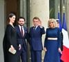 Une vidéo publiée par Paris Match montre les deux couples tout sourire lors du déjeuner officiel.

Le président français Emmanuel Macron et Brigitte Macron, Hussein ben Abdallah, et sa femme la princesse Rajwa Al Hussein à l'Elysée, le 8 octobre 2025. 

© Christian Liewig / Bestimage