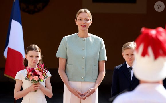 La princesse Gabriella, ,La princesse Charlène de Monaco, Le prince héréditaire Jacques de Monaco lors de l'accueil du couple présidentiel français par le couple princier de Monaco au palais princier le 7 juin 2025

© Dominique Jacovides / Bestimage