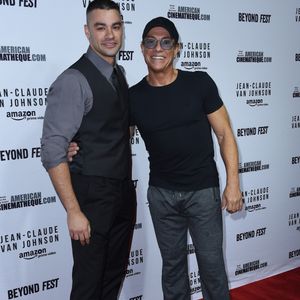 Jean-Claude Van Damme et son fils Kristopher Van Varenberg à la projection du film 'Jean-Claude Van Johnson' au théâtre Egyptien à Hollywood, le 9 octobre 2017 © Chris Delmas/Bestimage