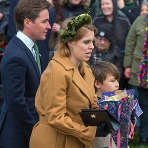 La princesse Beatrice, duchesse d'York, Edoardo Mapelli Mozzi, Christopher Woolf, le fils de Edoardo - La famille royale britannique se rend à la messe de Noël à Sandringham le 25 décembre 2024.

© Stephen Daniels / Alpha Press / Bestimage