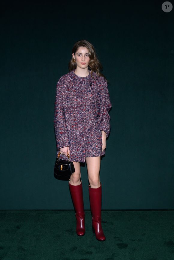 Sahteene Sednaoui au photocall du défilé Gucci collection femme automne/hiver 2025-2026 à Milan le 25 février 2025. Crédit Sgp / Bestimage