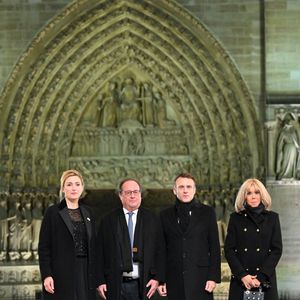 Julie Gayet, François Hollande, Emmanuel Macron et Brigitte Macron - Cérémonie de réouverture de la cathédrale Notre-Dame de Paris, le 7 décembre 2024 © Eliot Blondet/Pool/Bestimage