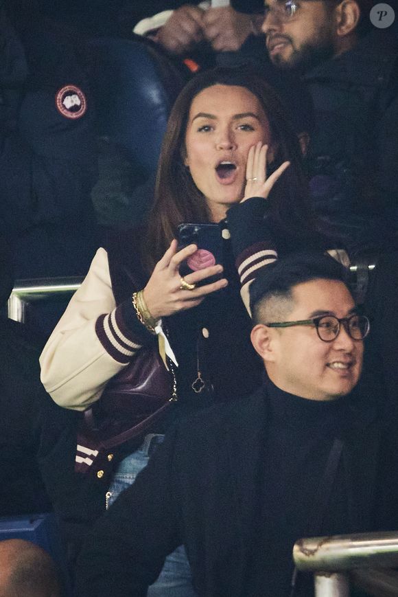 Diane Leyre (Miss France 2022) - Célébrités dans les tribunes lors du match de Ligue 1 McDonald's opposant le Paris Saint-Germain (PSG) à l'Olympique de Marseille (OM) - (3-1) au Parc des Princes à Paris le 16 mars 2025. © Cyril Moreau/Bestimage
