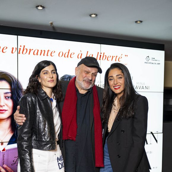 En promotion de ce film d'Eran Riklis, 

Mina Kavani, Eran Riklis et Golshifteh Farahani - Avant-première du film "Lire Lolita à Téhéran" à l’UGC des Halles à Paris le 20 mars 2025. © Pierre Perusseau/Bestimage