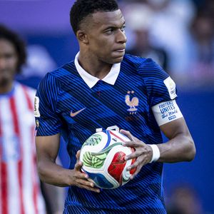 Joie des joueurs de l'Équipe de France apres le but de Kylian Mbappe.

© Bestimage