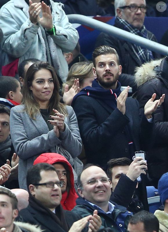 M. Pokora (Matt Pokora) et sa compagne Scarlett Baya - People au match amical France - Brésil au Stade de France à Saint-Denis le 26 mars 2015. Le Brésil à remporté le match sur le score de 3 buts à 1.  © CYRIL MOREAU / BESTIMAGE
