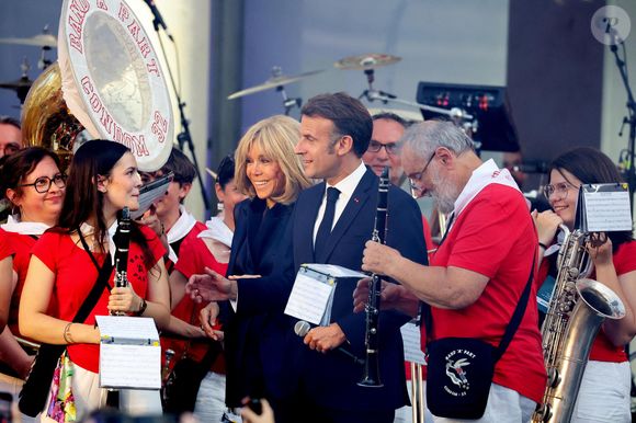 Emmanuel et Brigitte Macron - Réception de la France Music Week au Palais de l'Elysée dans le cadre de la Fête de la Musique à Paris le 20 Juin 2025. © Dominique Jacovides/Bestimage