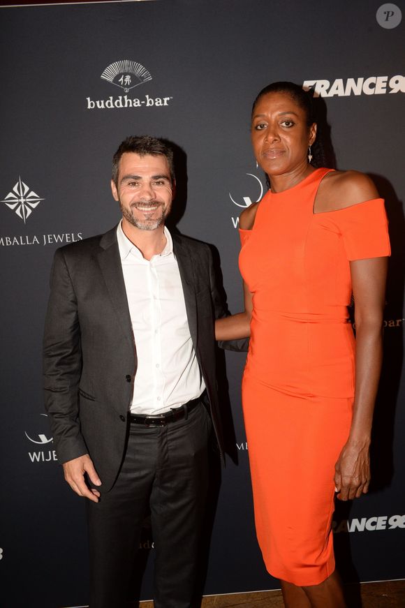 Marie-José Pérec et son compagnon Sébastien Foucras - A l'occasion des 20 ans de la victoire de l'équipe de France, les bleus 98 se sont rendus à un dîner organisé au Buddha Bar avec tous les joueurs et leur famille le 11 juin 2018. © Rachid Bellak/Bestimage
