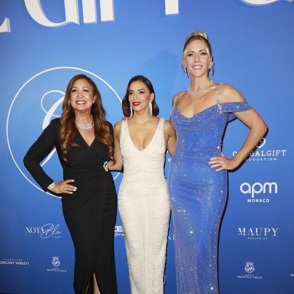 Maria Bravo, Eva Longoria, Sandy Heribert - Photocall du Global Gift Gala Paris à l'hôtel Four Seasons George V à Paris le 8 novembre 2025. © Marc Ausset-Lacroix/Bestimage