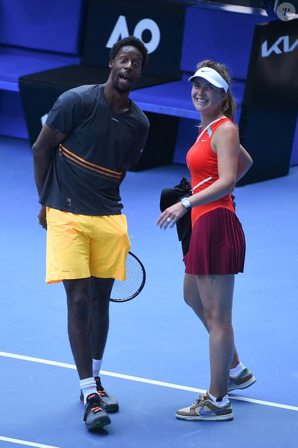 Gael Monfils (FRA) et sa femme Elina Svitolina (UKR) lors de l'entraînement de l'Open d'Australie 2022 au Melbourne Park à Melbourne, Australie, le 14 janvier 2022. Photo par Corinne Dubreuil/ABACAPRESS.COM