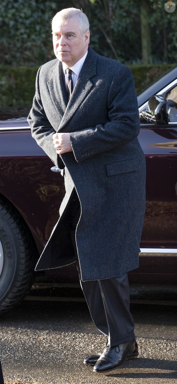 Le prince Andrew, duc d'York, à son arrivée au service dominical en l'église St Mary the Virgin à Hillington. Le 19 janvier 2020 AGENCE / BESTIMAGE