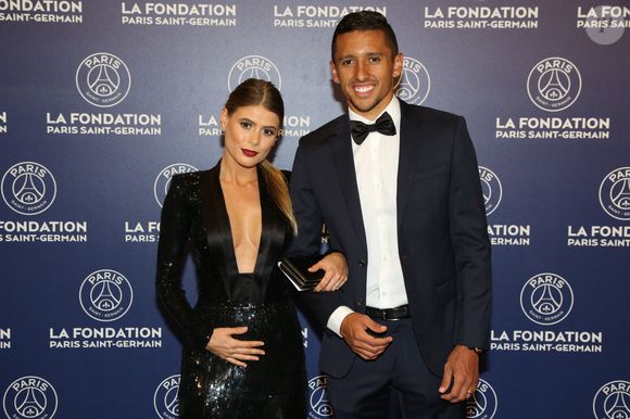 Exclusif - Marquinhos et sa compagne Carol Cabrino - Dîner de gala au profit de la Fondation PSG au Parc des Princes à Paris le 16 mai 2017. © Rachid Bellak/Bestimage