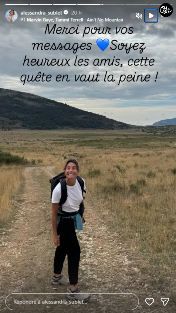 Son mari l'a, en effet, emmenée en randonnée.
Story Instagram d'Alessandra Sublet @alessandra_sublet, lundi 5 octobre 2025.