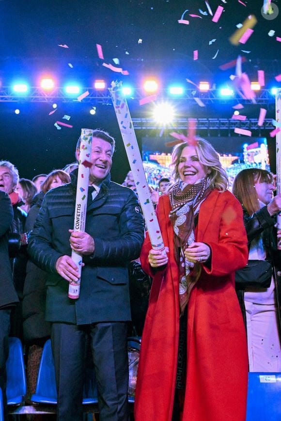 Christian Estrosi, le maire de Nice, et sa femme Laura Tenoudji Estrosi durant la soirée d'ouverture de la 140eme édition du Carnaval de Nice "Roi des Oceans" à Nice, le 15 février 2025. © Bruno Bebert/Bestimage