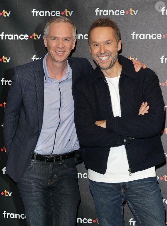 Julien Arnaud, Damien Thévenot - Photocall à l'occasion des 40 ans de l'émission "Télématin" au siège de France Télévisions à Paris le 6 février 2025. © Coadic Guirec/Bestimage