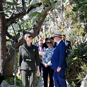 Le prince Albert II de Monaco, sa femme la princesse Charlene et la princesse Caroline de Hanovre ont pu découvrir les travaux d'aménagements réalisés pendant 5 ans au jardin exotique de Monaco avant son ouverture au public le 30 mars.© Bruno Bebert / Bestimage
