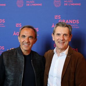 Nikos Aliagas et Patrick Chapuis : Président de Canon France - Vernissage de l'exposition "Les grands âges", photographies de Nikos Aliagas au musée de l'Homme à Paris le 7 avril 2026. © Dominique Jacovides/Bestimage