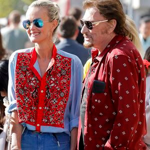 Johnny Hallyday avec sa femme Laeticia, leurs filles Jade et Joy, Marie Poniatowski avec son mari Pierre Rambaldi et leur fille Tess, à Santa Monica, le 1er avril 2017.Agence / Bestimage