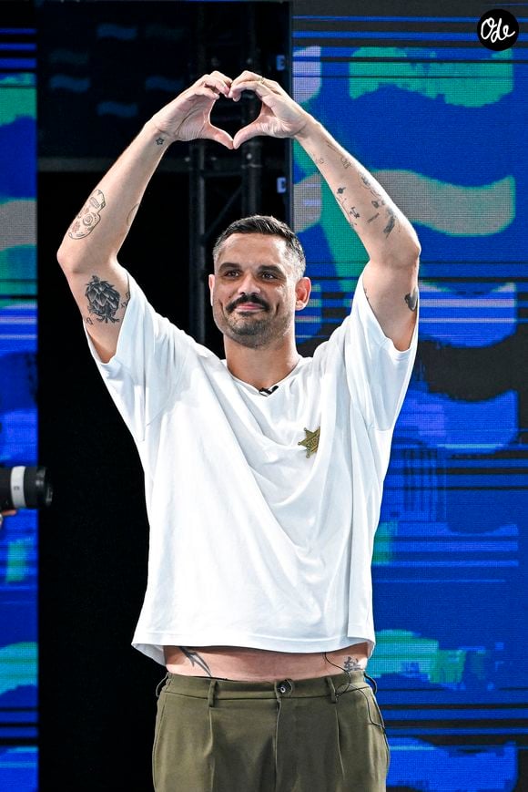 L'ancien nageur français Florent Manaudou réagit lors d'un hommage organisé après avoir mis un terme à sa carrière sportive, lors de la 16e journée des Championnats d'Europe de natation Paris 2026, le 15 août 2026 à Paris, en France. Photo de Baptiste Fernandez/Icon Sport/ABACAPRESS.COM