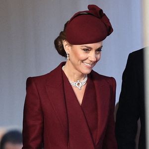 Kate Middleton, princesse de Galles, lors d'une cérémonie d'accueil de l'émir du Qatar Sheikh Tamim bin Hamad Al Thani et de son épouse Sheikha Jawaher à Horse Guards Parade, Londres, pendant la visite d'État au Royaume-Uni de l'émir du Qatar et de la première de ses trois épouses. Londres, Royaume-Uni, mardi 3 décembre 2024. Photo by Stephen Lock/i-Images/ABACAPRESS.COM